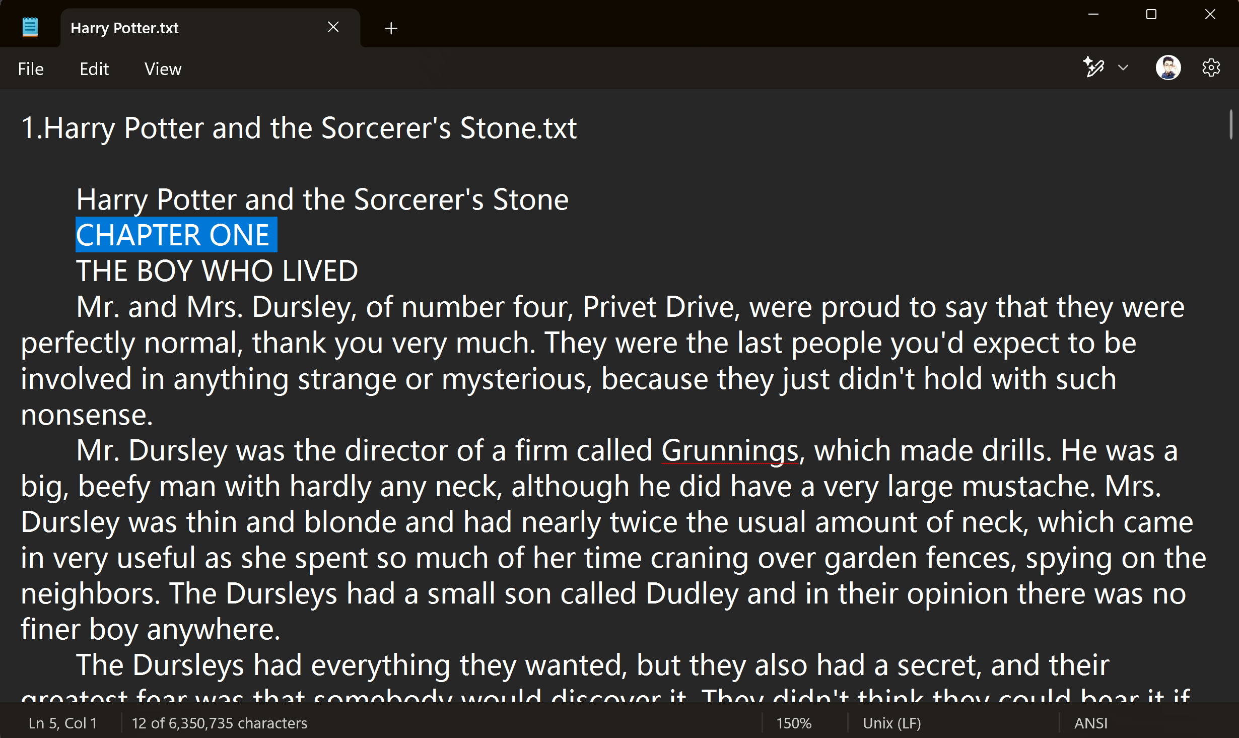Notepad opens Harry Potter